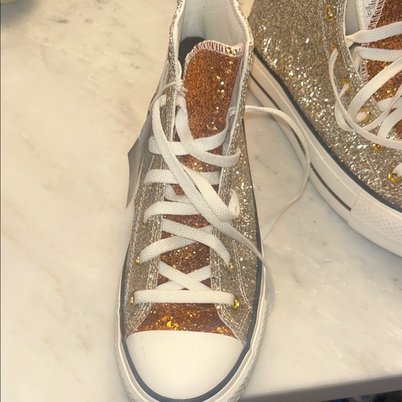 NWT Custom Converse Glittery Gold High-Tops US 9.5 - Picture 3 of 11